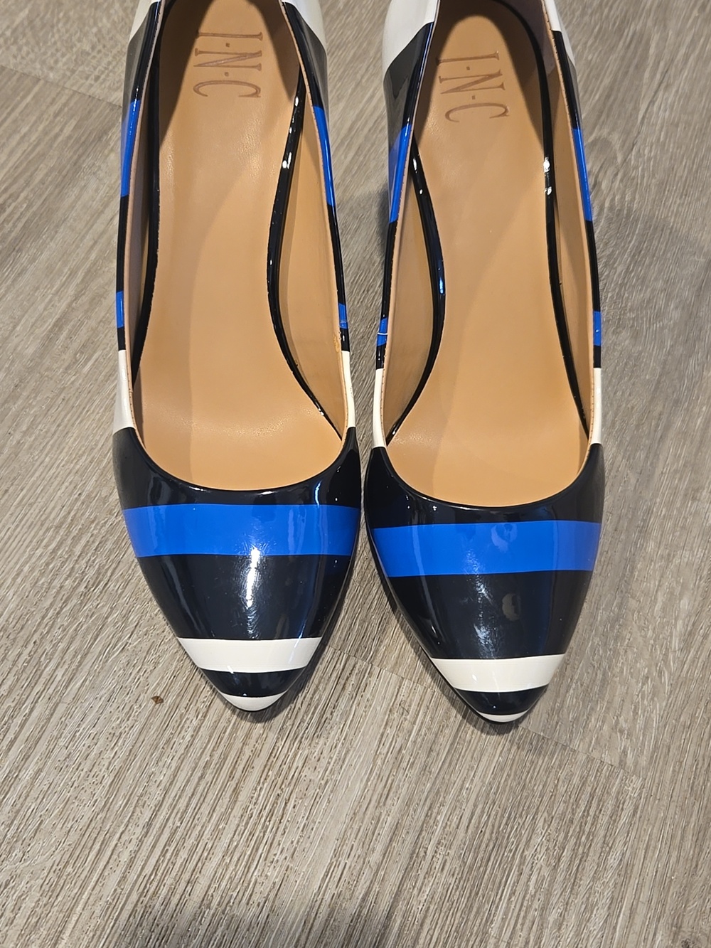 INC International Concepts Navy, Blue & White Striped Pointed-Toe Flats